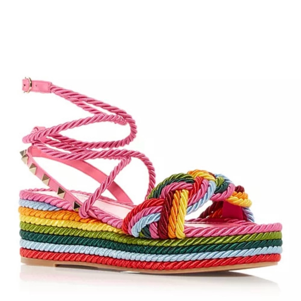 Valentino Garavani Multicolor Rope Wedge Sandals Size 37 Excellent Condition